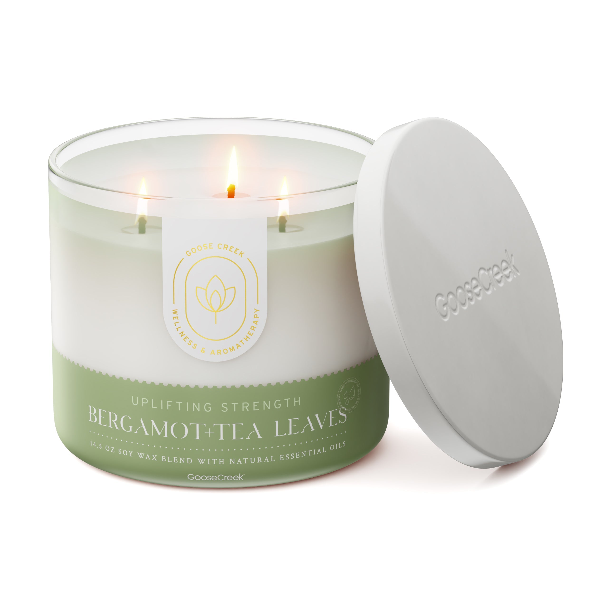 Bergamot & Tea Leaves Aromatherapy 3-Wick Candle - Image 3